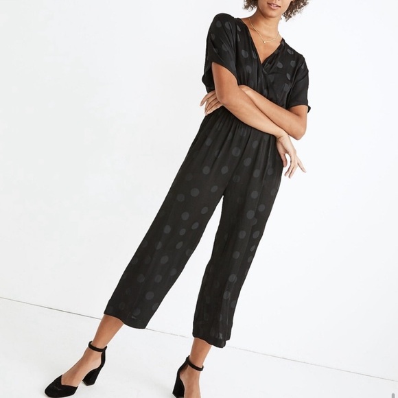 Madewell Jacquard Polka Dot Black Jumpsuit - Picture 1 of 9